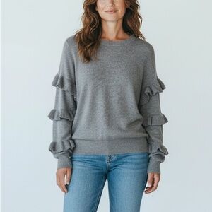 J. Crew Ruffle Sleeve Sweater in Gray